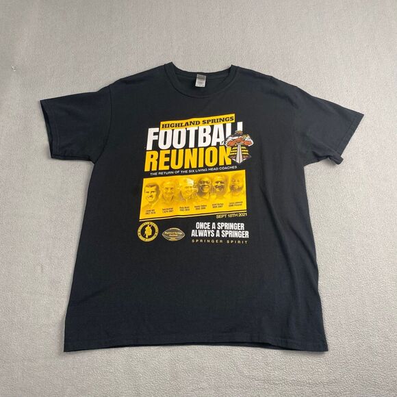 Highland-Springs Football Logo Men's T Shirt size L Black Short Sleeve,Gildan - Picture 1 of 11